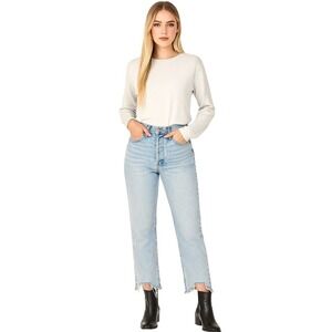 We The Free High Rise Ankle Fray Jeans Size 28 Light Wash Raw Hem Vintage Fit